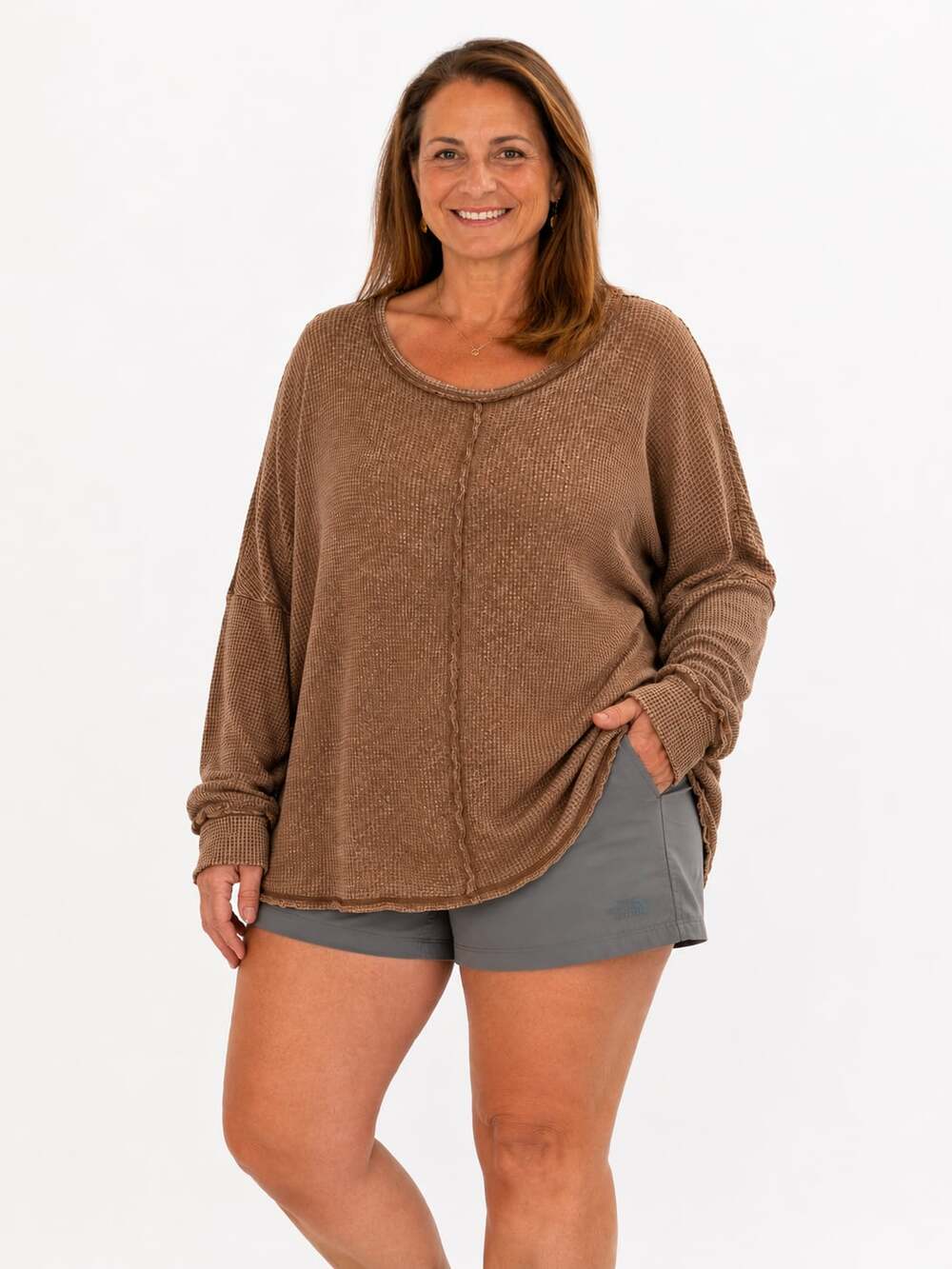 Zenana Oversized Baby Waffle Long Sleeve Top